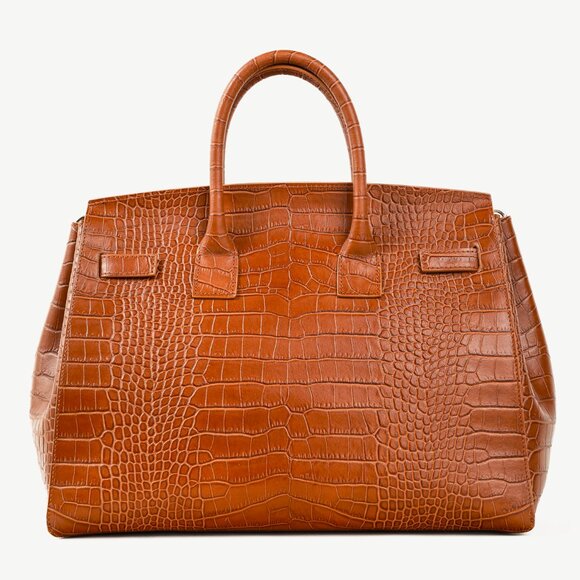 Teddy Blake Gigi Croco Camel Brown Top Handle Leather Handbag - Picture 4 of 12